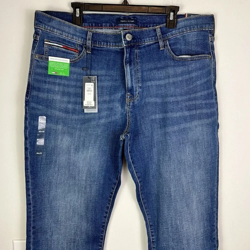 Tommy Hilfiger Men’s Straight Fit Stretch Jeans Size 40 x 30 Blue Dark Wash NWT - Picture 3 of 11